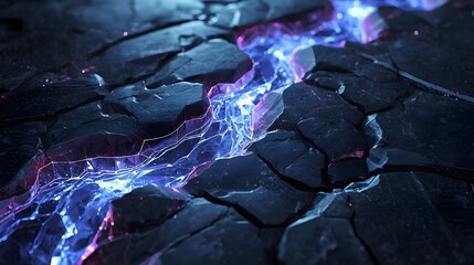 Cracked Rock Glowing Neon Blue Purple Energy Scifi Background