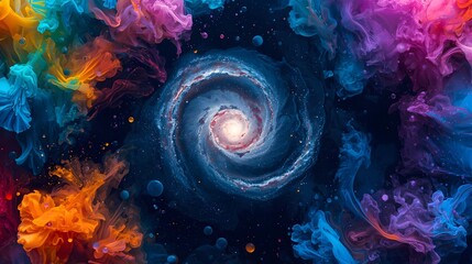 Colorful Nebula Galaxy Cosmic Ink Smoke Abstract Space Background
