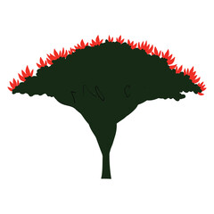 Stylized tree with red flowers vector illustration on white background