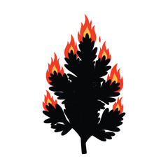 Tree on fire abstract conceptual illustration vector design isolated on white