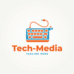 minimalist tech media with keyboard flat icon logo vector illustration design. simple modern tech, internet, system, artificial intelligence logo concept