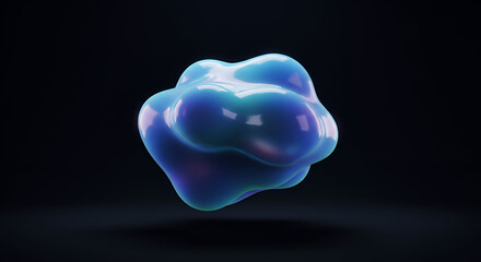 Abstract futuristic iridescent blob floating in dark space for science concept