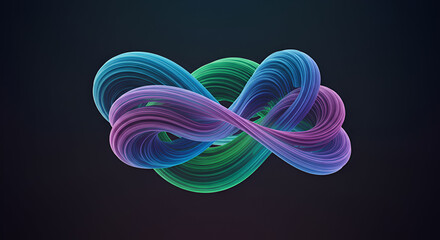 Abstract intertwined colorful swirls on a dark background generating optical illusion
