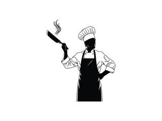 vector silhouette of a restaurant chef with a white background