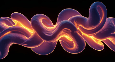Fototapeta premium Abstract glowing shapes with purple and orange hues on a dark background
