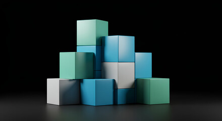 Obraz premium Abstract arrangement of pastel colored cubes against a dark background creating a modern art piece