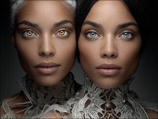 AI-generated portrait of an elegant woman with vintage hairstyle and black gloves, cinematic noir atmosphere expressing mystery and sophistication.
