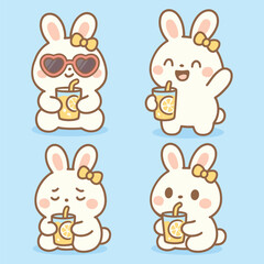 Cute bunny with lemonade illustration kawaii rabbit cartoon character vector design for kids and babies
