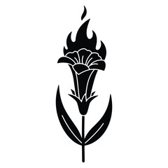 Burning Flower Black Silhouette Illustration with Flame and Dark Petals