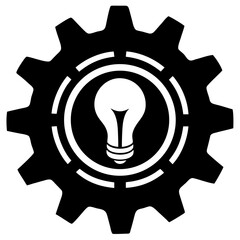 Gear with lightbulb inside representing innovation, creativity, and problemsolving symbolizes ideas and solutions