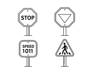 Road Traffic Signs Line Icons