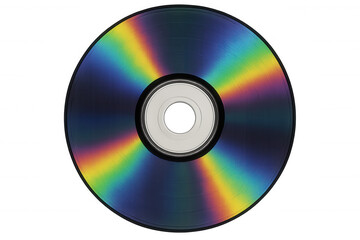 Iridescent cd or dvd disc reflecting rainbow colors, storing data and music, symbolizing technology and nostalgia