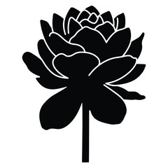 Elegant Black and White Floral Illustration of a Water Lily Flower