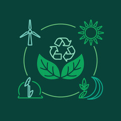 Ecology environment recycling green energy sustainability renewable resources conservation nature ecofriendly earth clean power wind solar leaves growth cycle future planet protection balance harmony 