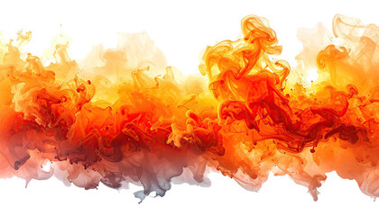 Fiery orange and red abstract smoke cloud explosion on white background.