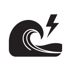 Tsunami wave with lightning bolt representing catastrophic natural disaster and extreme weather storm with powerful ocean surge and thunderstorm energy