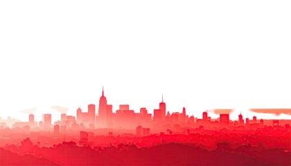 Vibrant Red City Skyline Silhouette Abstract Urban Landscape.