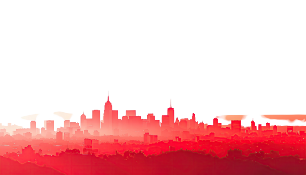 Vibrant Red City Skyline Silhouette Abstract Urban Landscape.