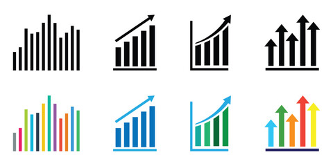 Bar graph icon. Set of  chart for report icon. Bar chart with arrow flat icons vector illustration.  EPS 10