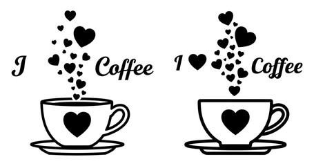 Vector art of two cups of coffee with hearts i love coffee text hand drawn vector illustration