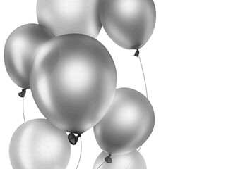 silver color balloons isolated on transparent background, png file