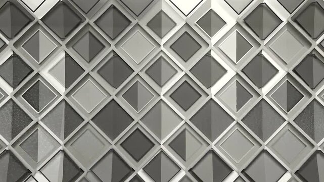 Abstract geometric wall design featuring interlocking diamond shapes in varying shades of gray, creating a modern aesthetic