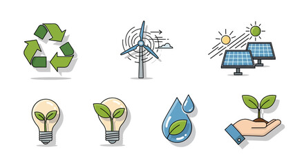 Recycle renewable energy green eco friendly sustainability environment conservation nature power solar wind water lightbulb plant leaf hand growth future clean resource earth global warming climate ch
