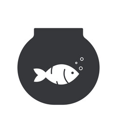 Isolated pictogram of fish tank with swimming fish and air bubbles, symbol for aquarium, marine life, and aquatic pet care.
