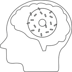 line icon of human brain head and donut icon sprinkled with chocolate sprinkles
