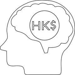 line icon of human brain head and Hong Kong dollar coin icon