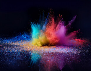 colorful rainbow holi paint color powder explosionon black  background