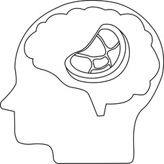 line icon of human brain head and meat icon