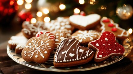 Deliciously decorated gingerbread cookies on a festive plate