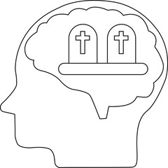 line icon of human brain head and tombstone icon