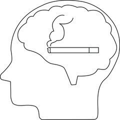 line icon of human brain head and cigarette smoke icon