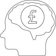 line icon of human brain head and pound sterling coin icon