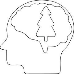 line icon of human brain head and pine tree icon