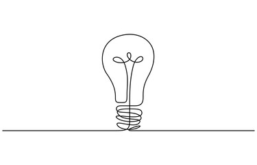 Continuous one line art drawing of light bulb symbol with clean modern vector outline isolated on transparent background