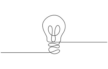 Continuous one line art drawing of light bulb symbol with clean modern vector outline isolated on transparent background
