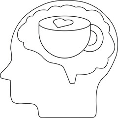 line icon of human brain head and icon of cup of coffee late