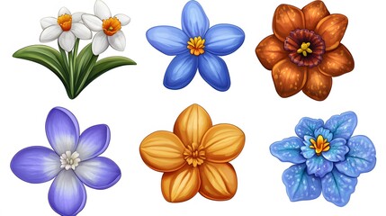Obraz premium Digital illustration of diverse flower set with vibrant colors and botanical variety