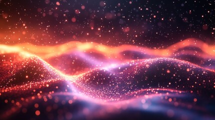 Obraz premium Abstract Red and Orange Particle Waves on Dark Background