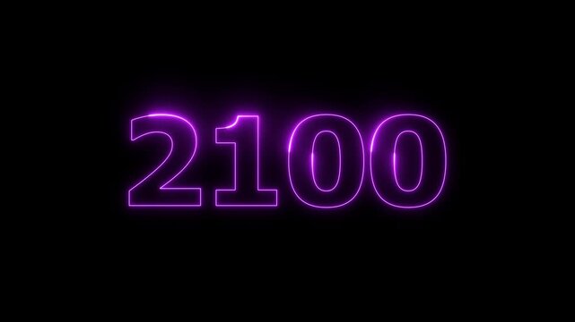 A dynamic Glowing neon text 2100 number countdown timer animation. Neon business number icon. and creating a stunning video. 4k video