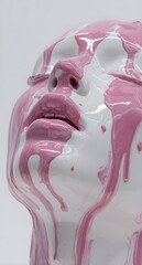 abstract melting pink glossy liquid dripping on white sculptural face in contemporary art style