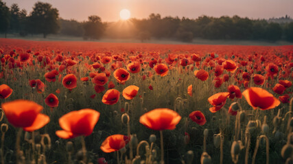 Poppy field wall art print featuring a blooming landscape, celebrating natural beauty, harmony, and vibrant floral elegance.