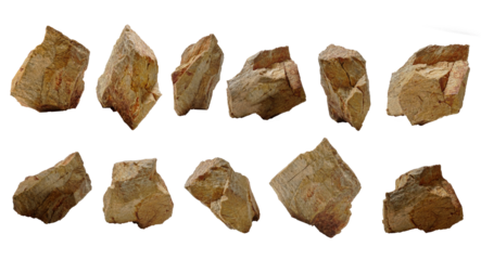 Brown stones and pebbles isolated on white background, natural gravel texture for construction and decoration, rough surface macro closeup. /set of dried leaves