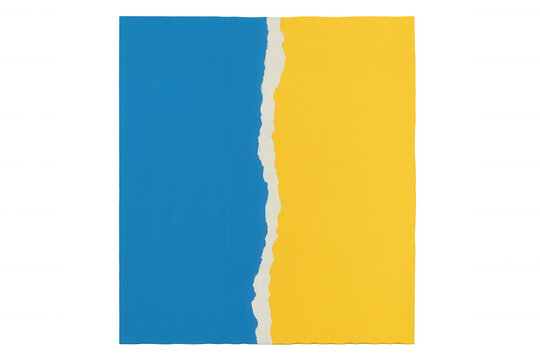 Torn paper blue and yellow background representing ukraine flag, offering solidarity and support