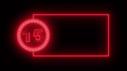 Red Neon Number 15 Inside Circle With Rectangular Frame On Black Background ninety one count