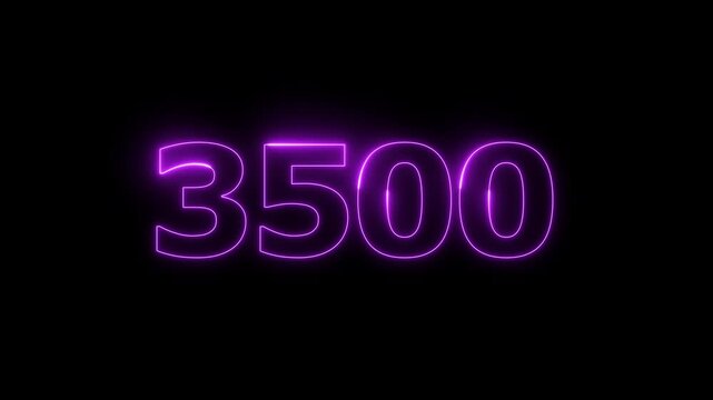 A dynamic Glowing neon text 3500 number countdown timer animation. Neon business number icon. and creating a stunning video. 4k video