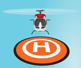 Helicopter landing to heliport. vector